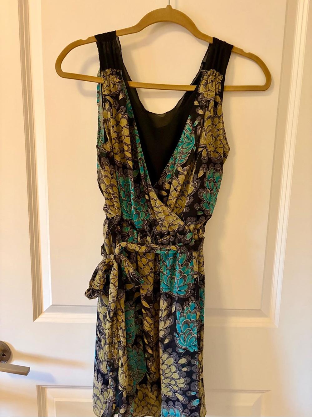 Gap Sleeveless Floral Wrap Dress in Teal and Olive